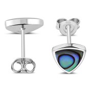 Large Abalone Shell Triangle Stud Silver Earrings, e325